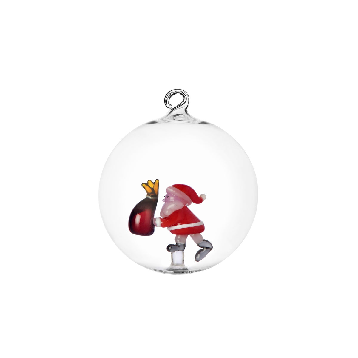 ICHENDORF Palla di Natale Christmas Tales Babbo Natale con Sacco Ambra in Vetro Borosilicato 8cm