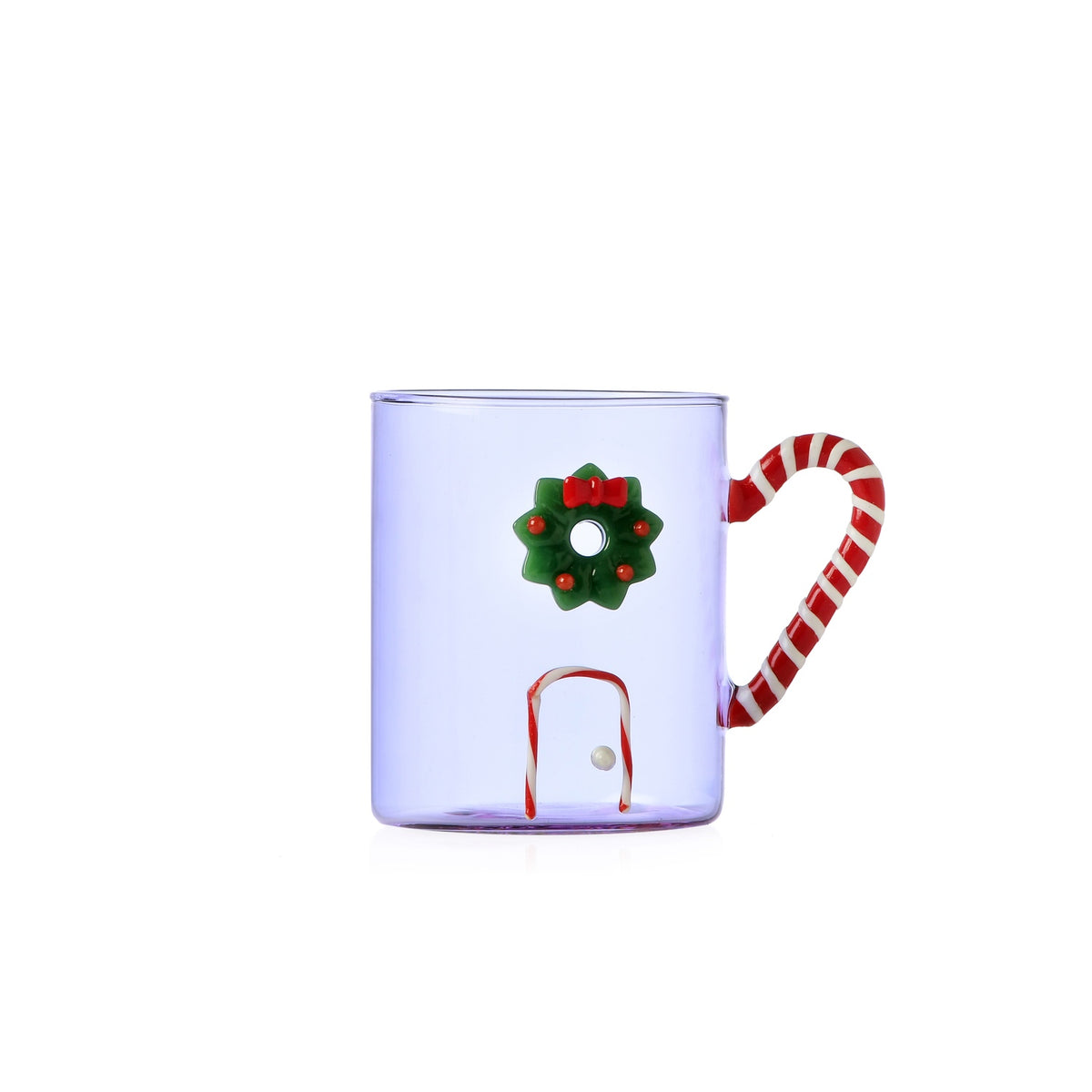 ICHENDORF Tazza Natalizia Sweet & Candy Lilla con Manico a Bastoncino e Ghirlanda in Vetro Borosilicato 10cm