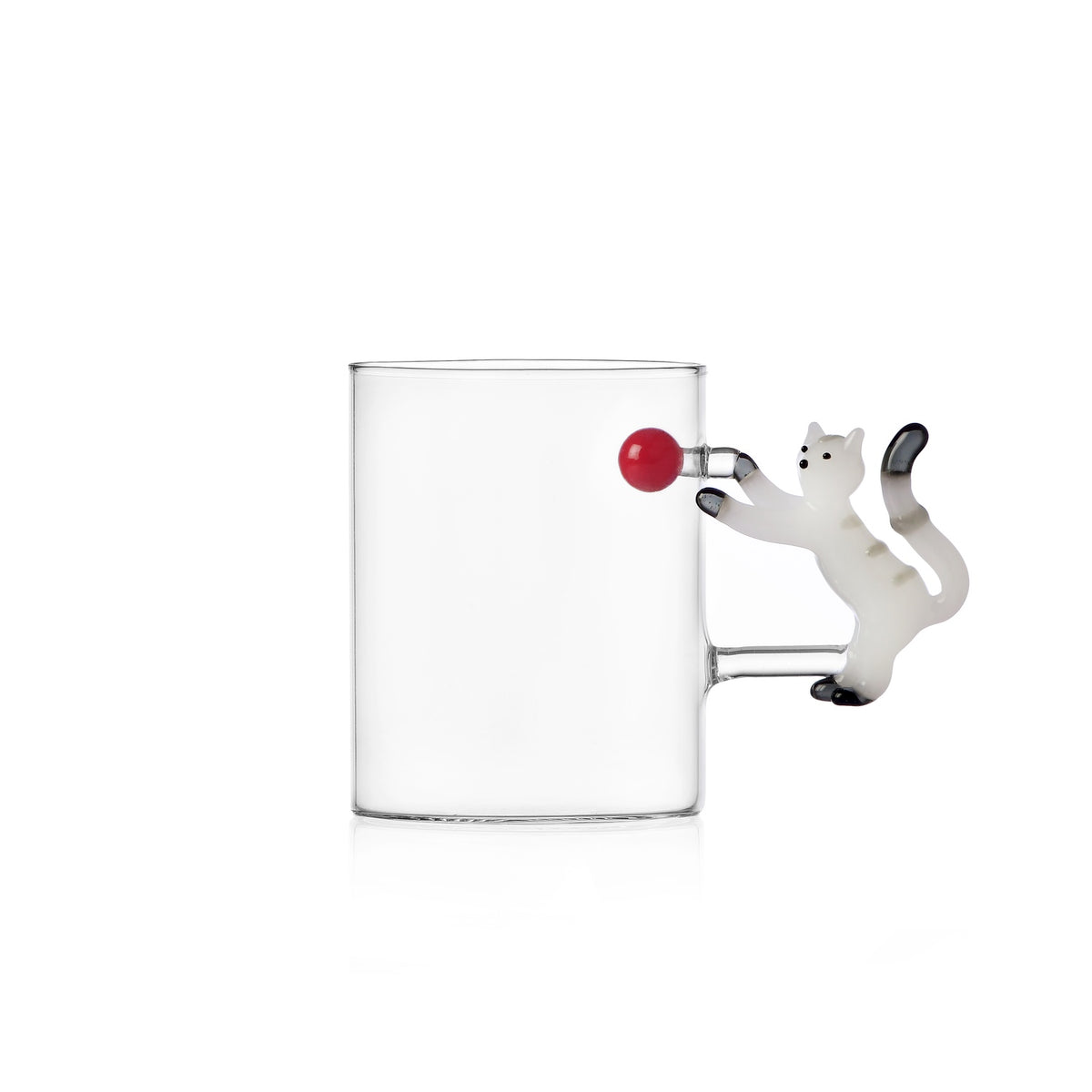 ICHENDORF Tazza Natalizia Tabby Cat Gatto Bianco con Palla Rossa in Vetro Borosilicato 10cm