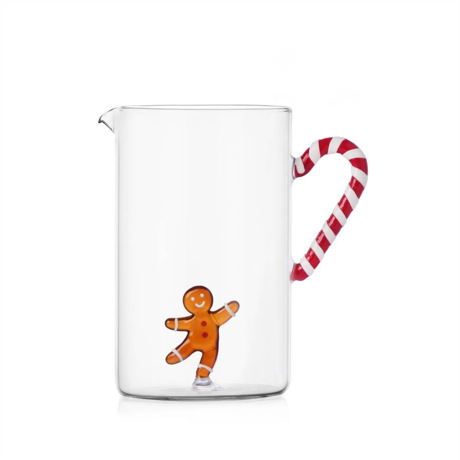 ICHENDORF Brocca Natalizia Sweet & Candy con Mr Pan di Zenzero e Manico a Bastoncino in Vetro Borosilicato 18cm