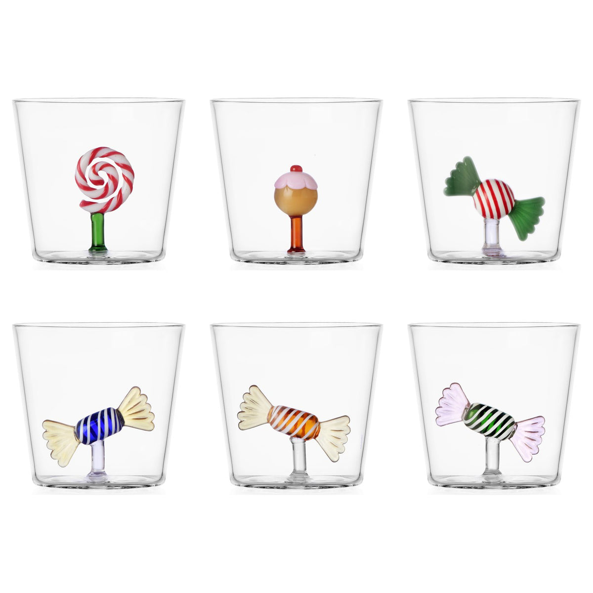 ICHENDORF Set 6 Bicchieri Natalizi Sweet & Candy con Caramelle e Lecca-Lecca in Vetro Borosilicato 8cm