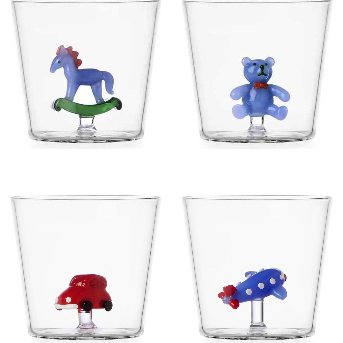 ICHENDORF Set 4 Bicchieri Natalizi Sweet & Candy con Giocattoli in Vetro Borosilicato 8cm