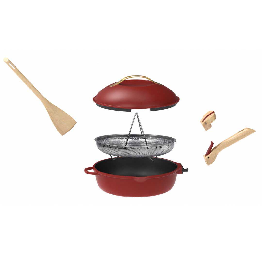 COOKUT La Favolosa Padella Casseruola Tegame 2 Manici 8 in 1 28cm Metallo Rosso Passion