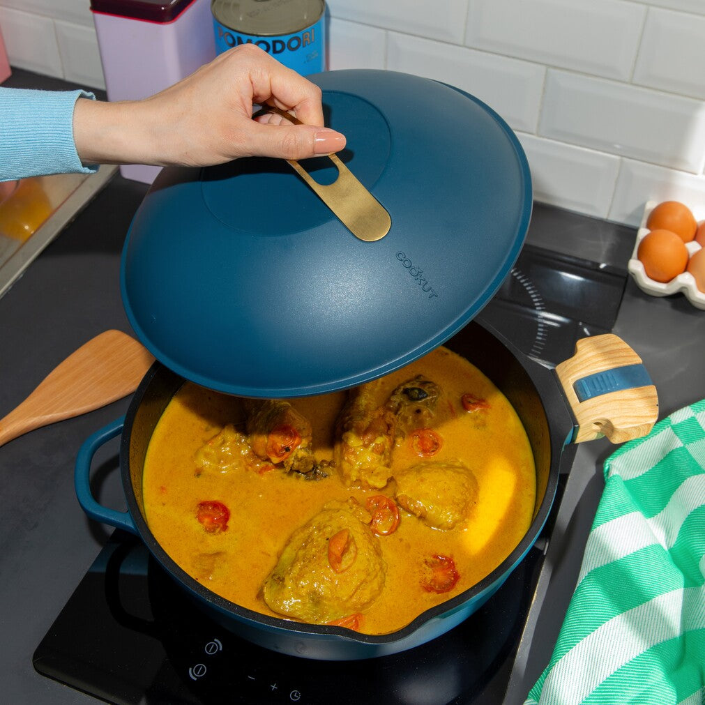 COOKUT La Favolosa Padella Casseruola Tegame 2 Manici 8 in 1 28cm Metallo Blu Mirtillo