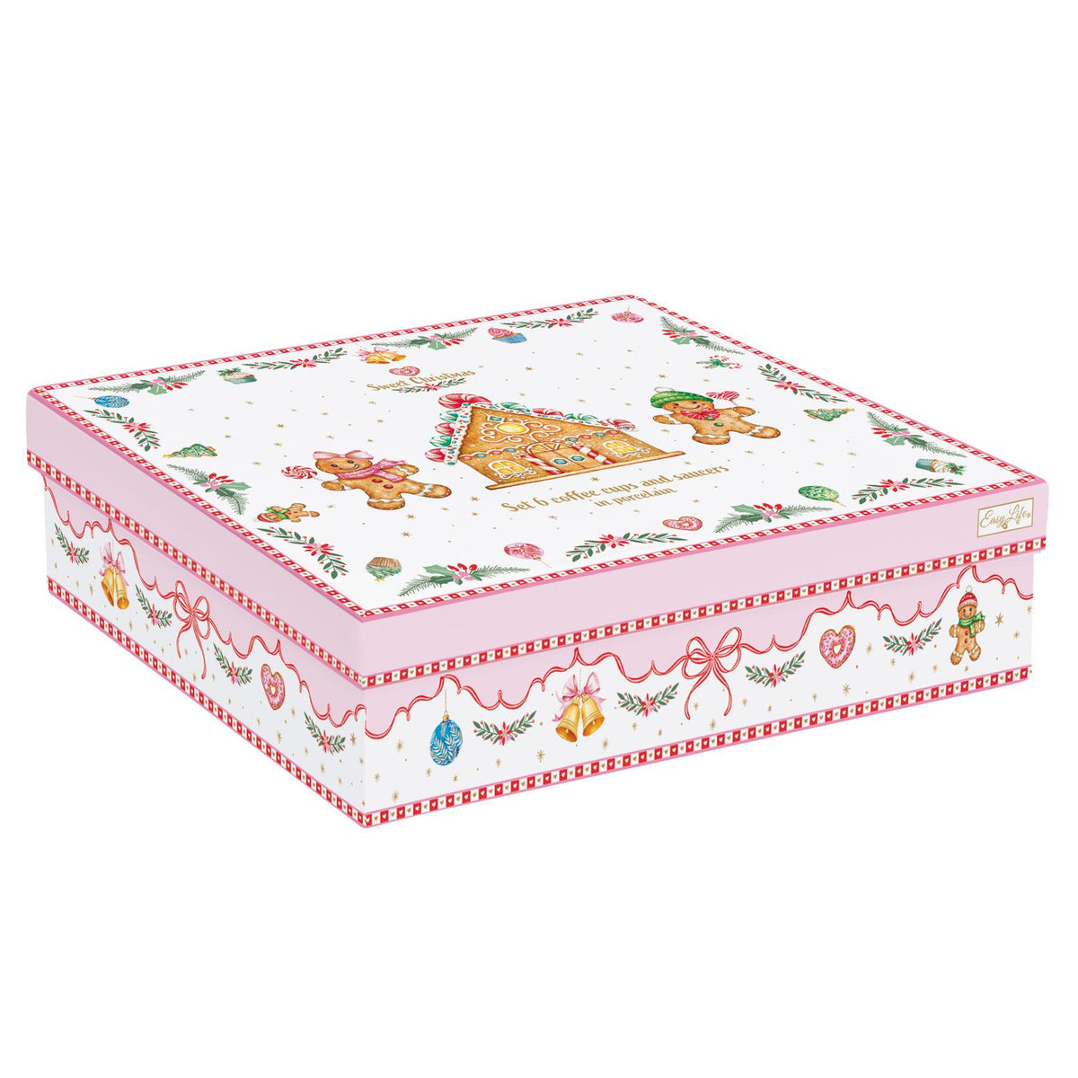 EASY LIFE Set 6 Tazzine da Caffè Natalizie con Piattino Sweet Christmas in Porcellana 100ml