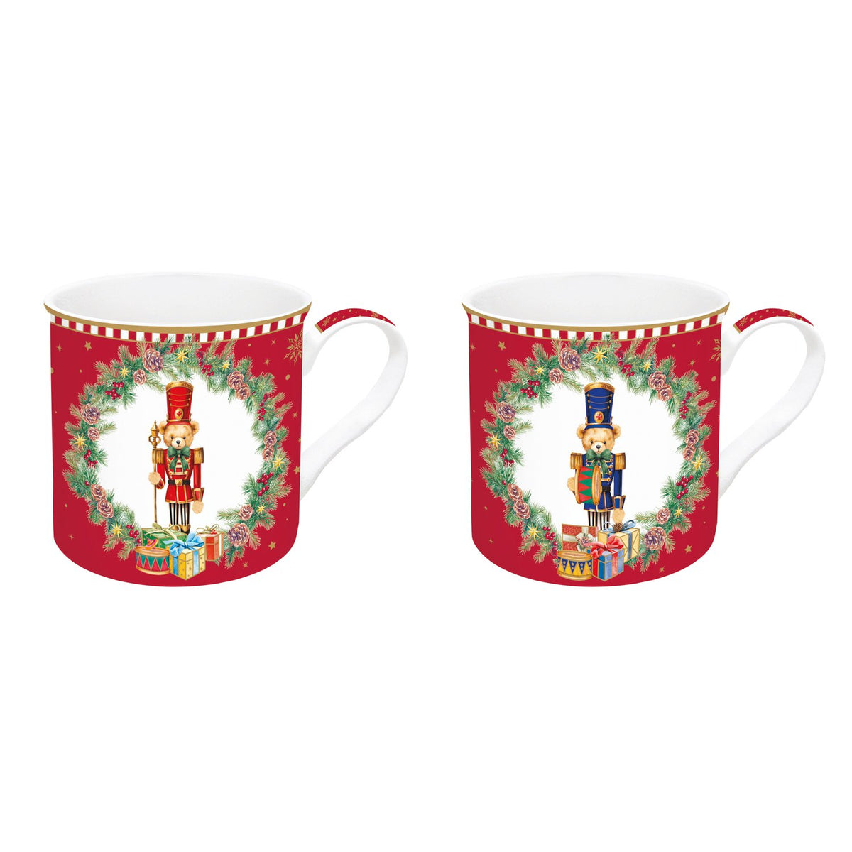 EASY LIFE Set 2 Mug Natalizi Christmas Teddy in Porcellana Fine China 300ml