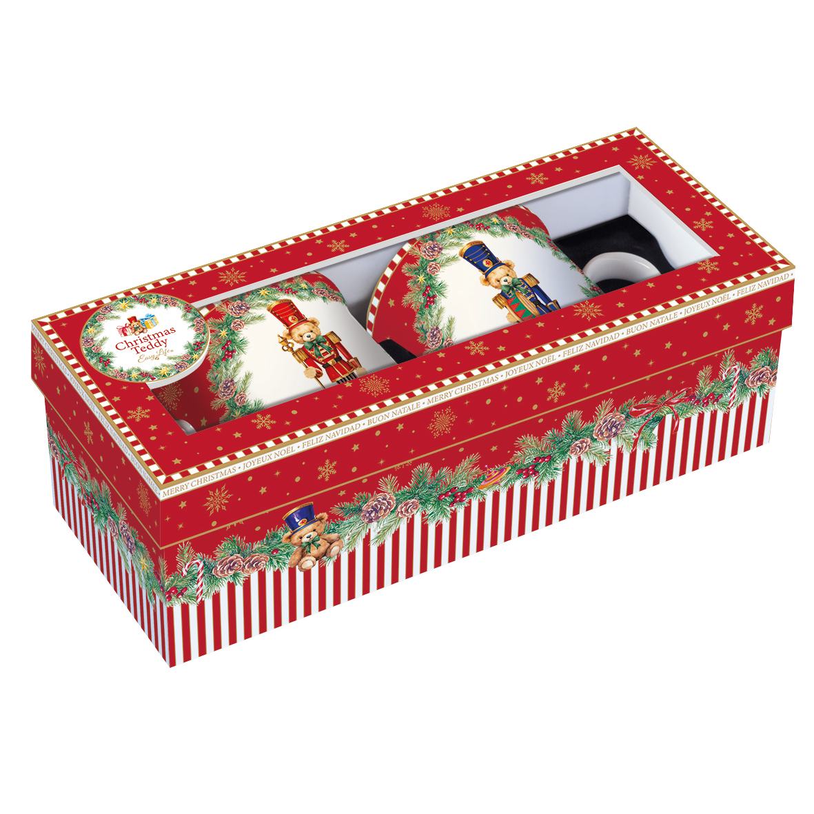EASY LIFE Set 2 Mug Natalizi Christmas Teddy in Porcellana Fine China 300ml
