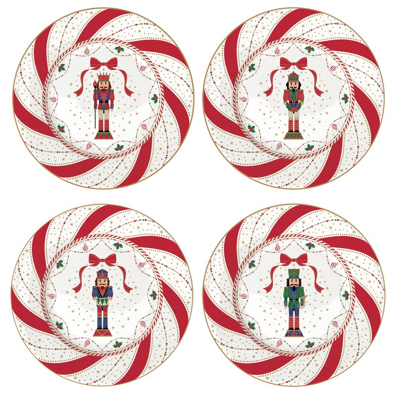 EASY LIFE Set 4 Piatti Dessert Natalizi Nutcracker Twist in Porcellana 19cm