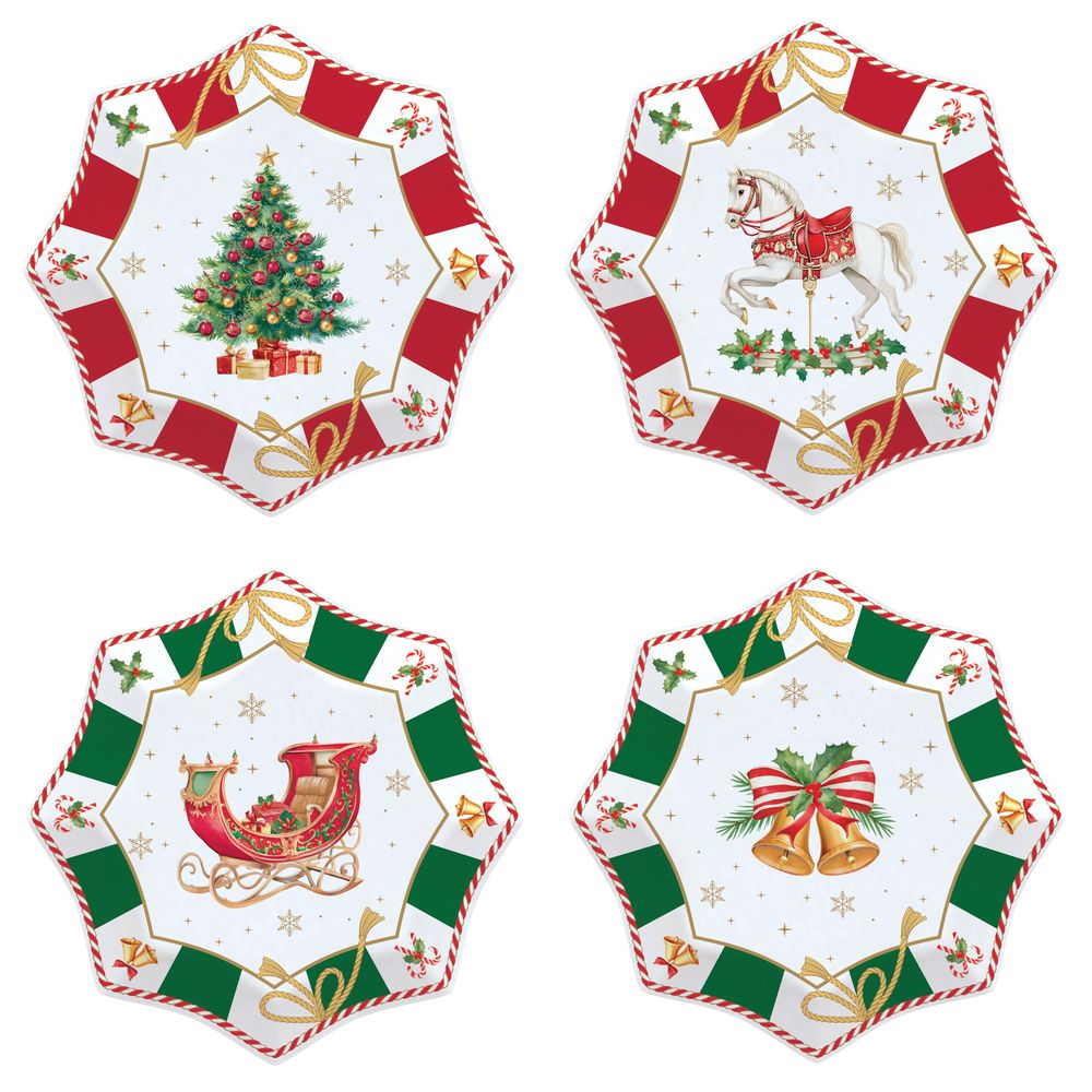 EASY LIFE Set 4 Piatti Dessert Natalizi Christmas Tale in Porcellana 16 cm