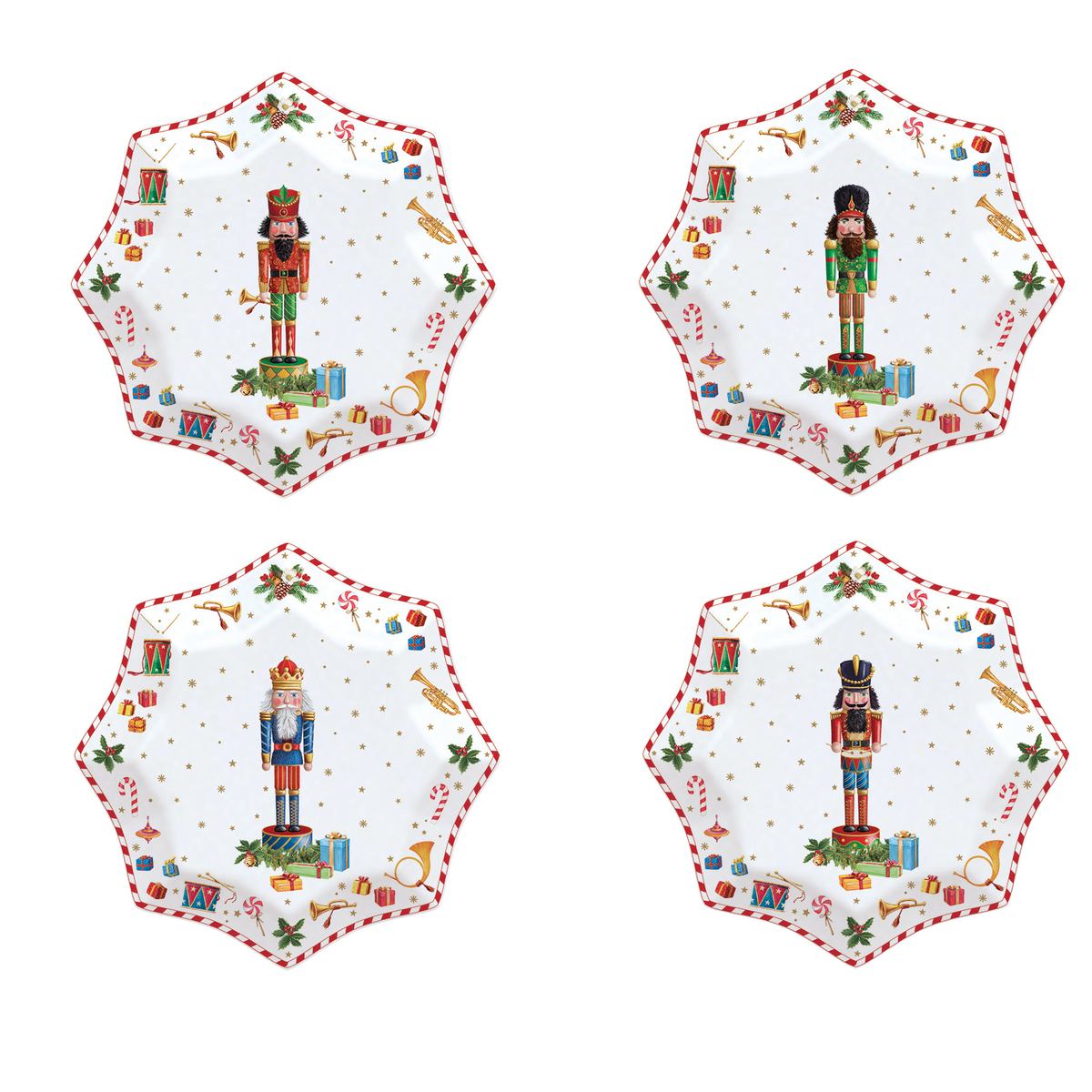 EASY LIFE Set 4 Piatti Dessert Natalizi Vintage Nutcracker in Porcellana 16cm