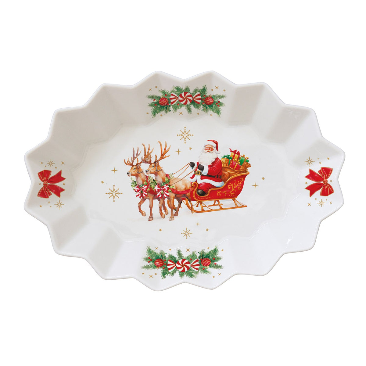EASY LIFE Piatto Ovale Natalizio Christmas Heritage in Porcellana 25x17cm