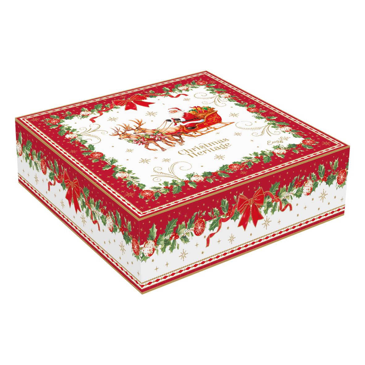 EASY LIFE Set 4 Piatti Dessert Natalizi Christmas Heritage in Porcellana 20 cm