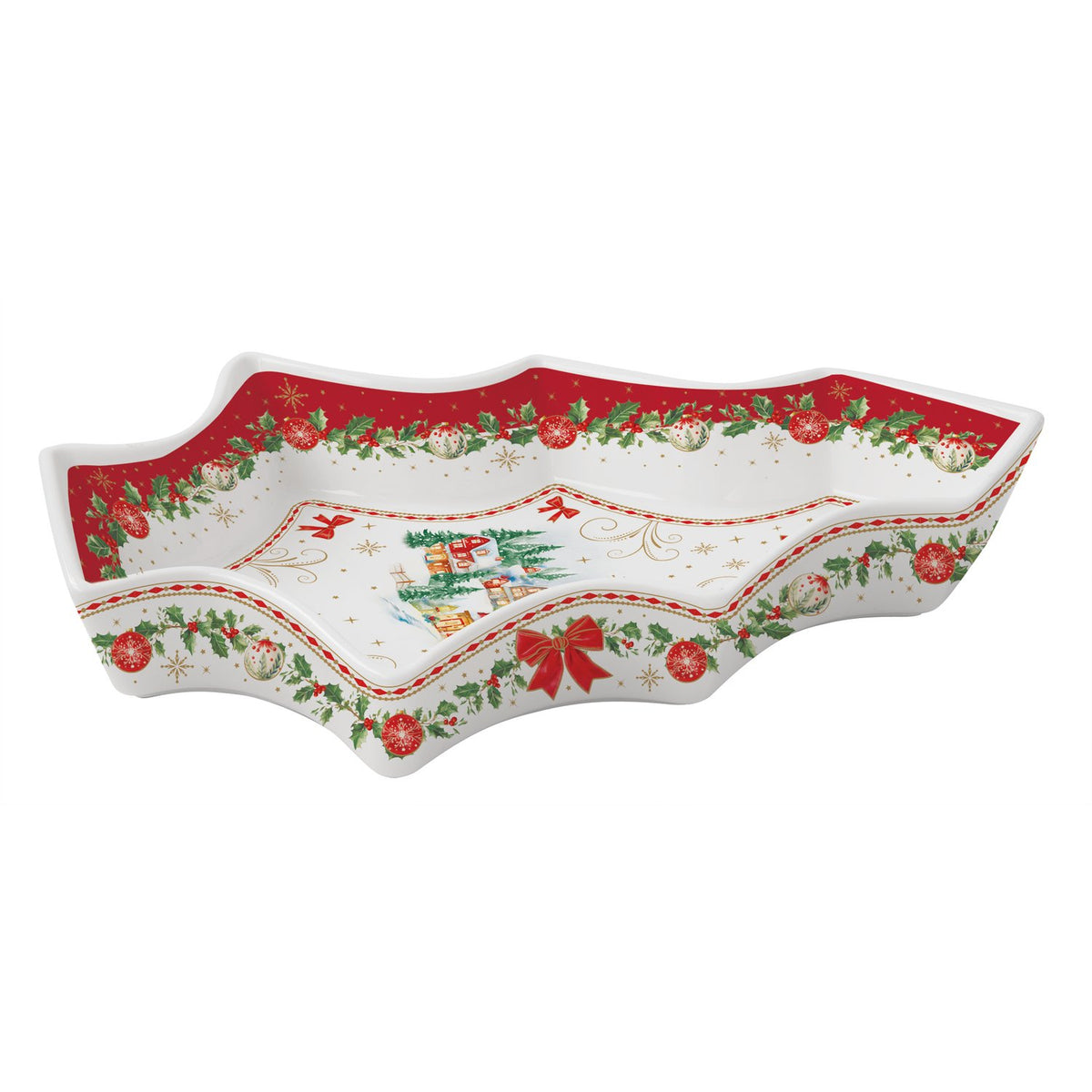EASY LIFE Piatto Natalizio a Forma di Abete Christmas Heritage in Porcellana 28,5x21,5cm
