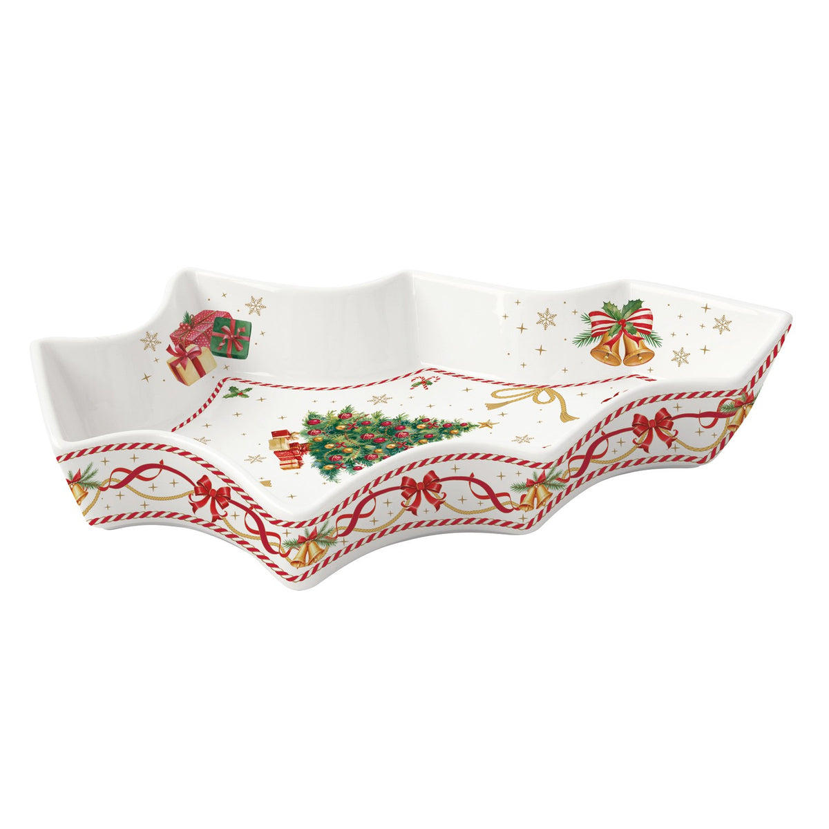 EASY LIFE Piatto Natalizio a Forma di Abete Christmas Tale in Porcellana 28,5x21,5cm