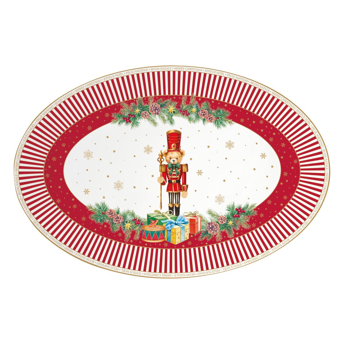 EASY LIFE Vassoio Ovale Natalizio Christmas Teddy in Porcellana 35x23,5cm