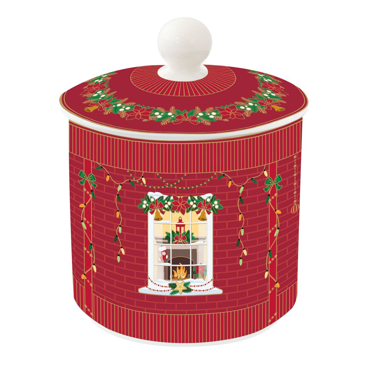 EASY LIFE Barattolo Natalizio con Coperchio Festive Avenue in Porcellana 13 cm