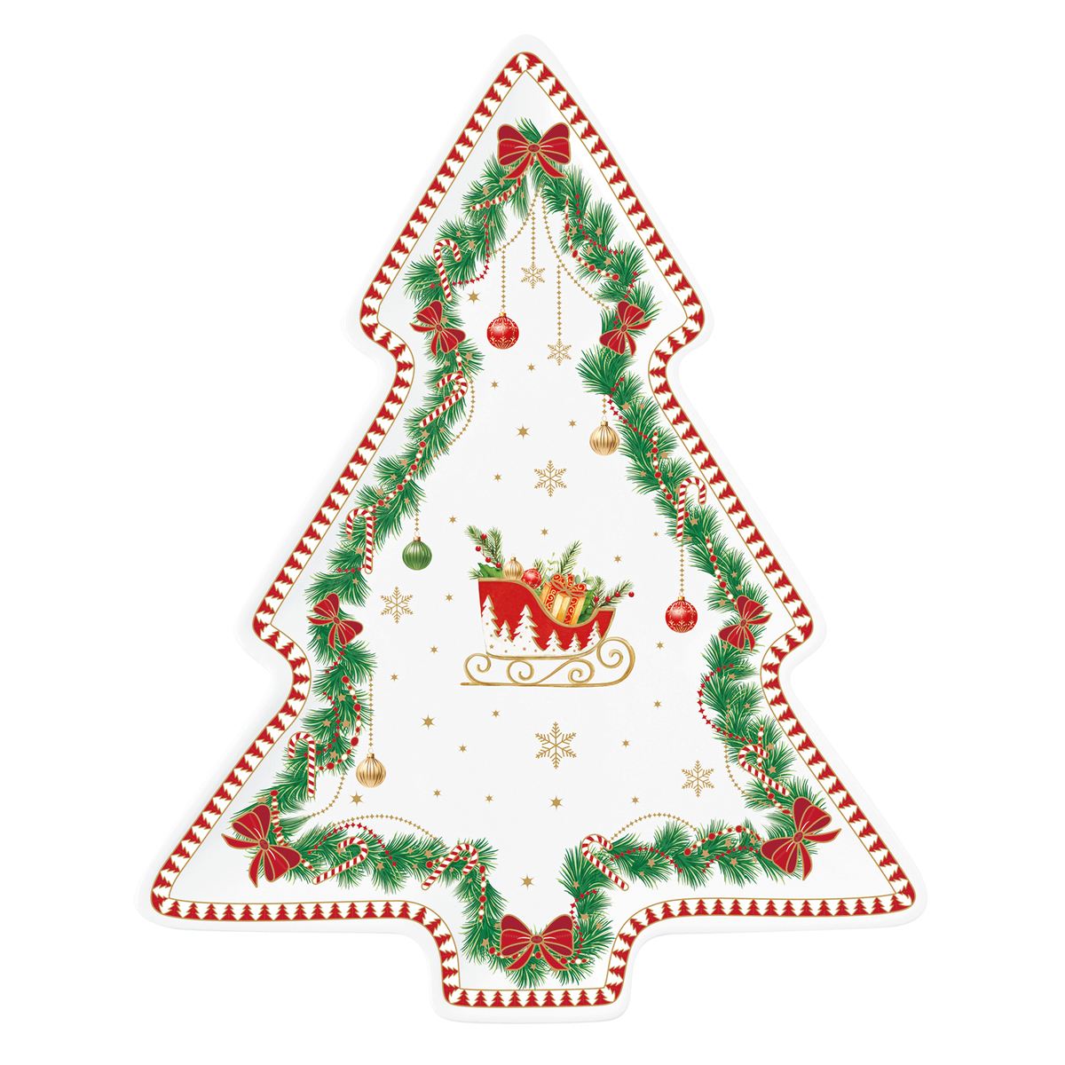 EASY LIFE Piatto Natalizio a Forma di Abete Magie de Noel in Porcellana 25,5 cm