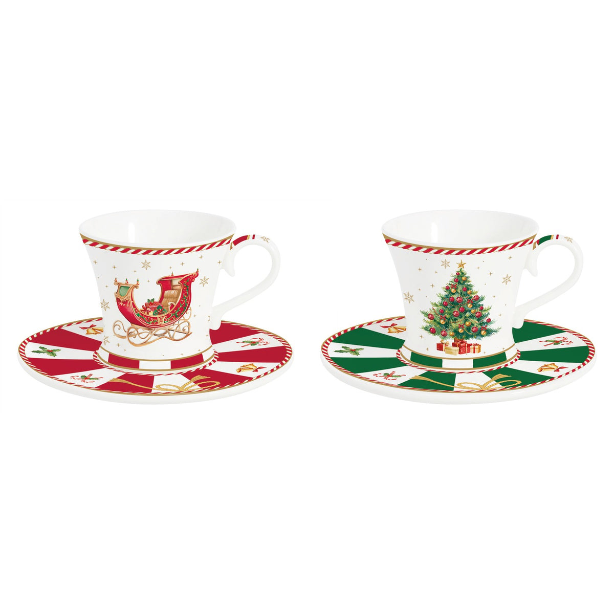 EASY LIFE Set 2 Tazzine da Caffè Natalizie con Piattino Christmas Tale in Porcellana 80ml