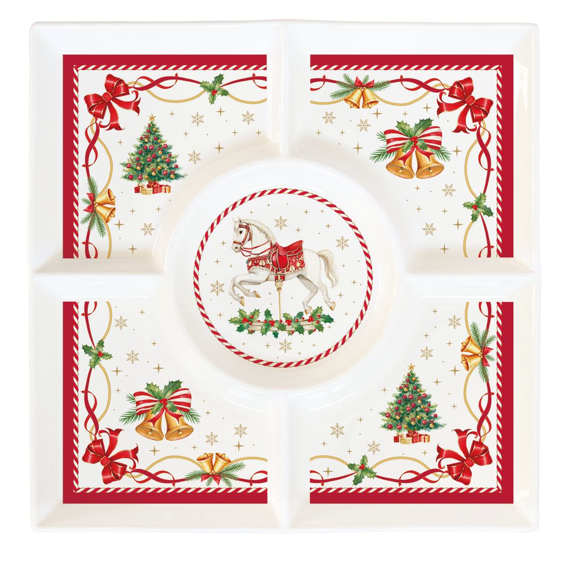 EASY LIFE Vassoio Aperitivi Natalizio a Scomparti Christmas Tale in Porcellana 25x25cm
