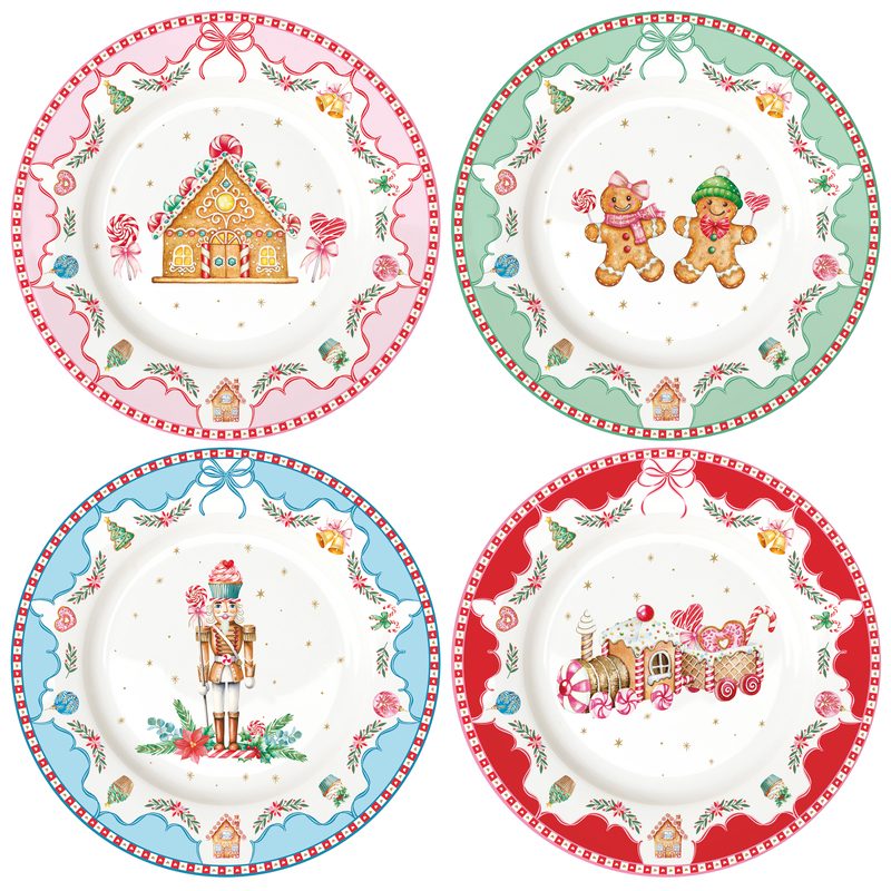 EASY LIFE Set 4 Piatti Dessert Natalizi Sweet Christmas in Porcellana 19,5cm
