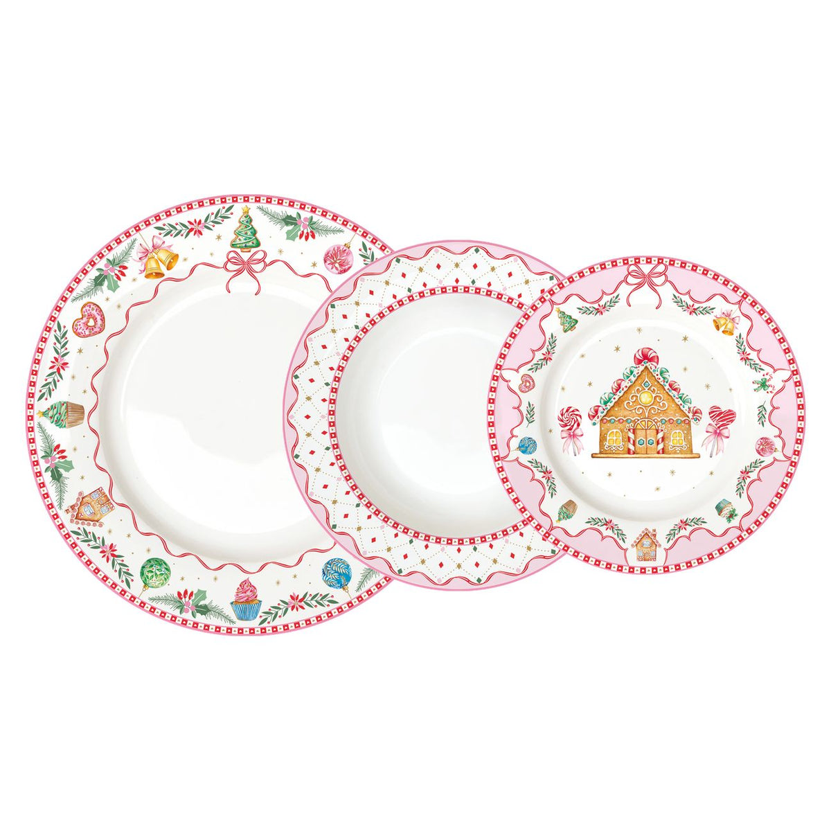 EASY LIFE Servizio Piatti Natalizio 18 Pezzi Sweet Christmas in Porcellana 27cm