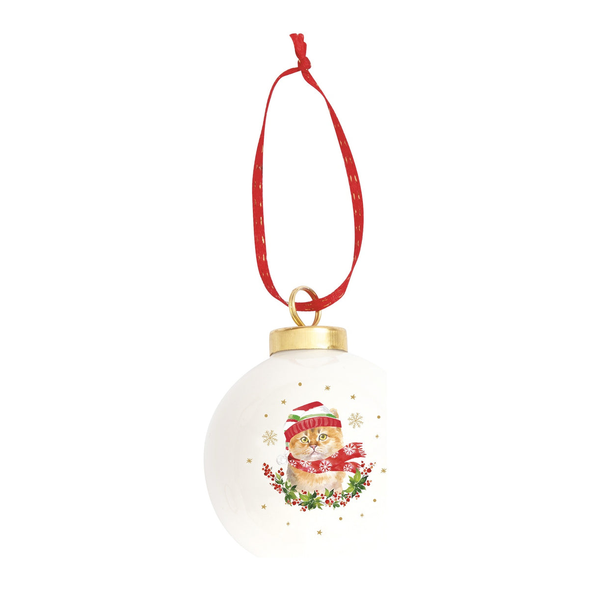 EASY LIFE Pallina di Natale Christmas Cats Gattino con Berretto in Ceramica e Dolomite 7cm