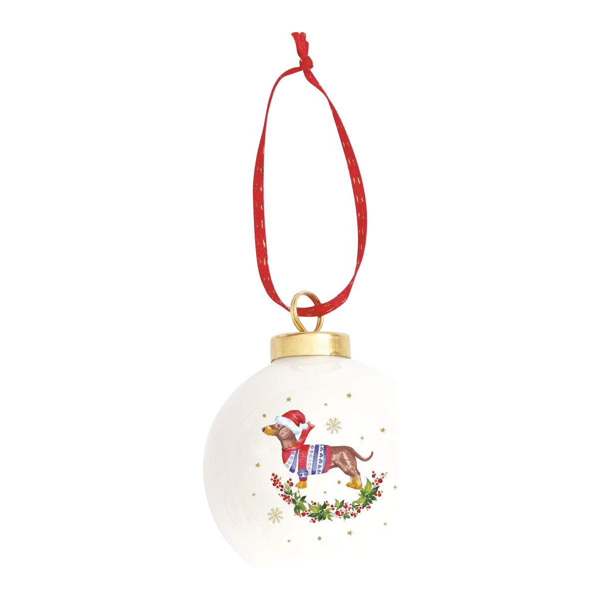 EASY LIFE Pallina di Natale Christmas Dogs Bassotto in Ceramica e Dolomite 7cm
