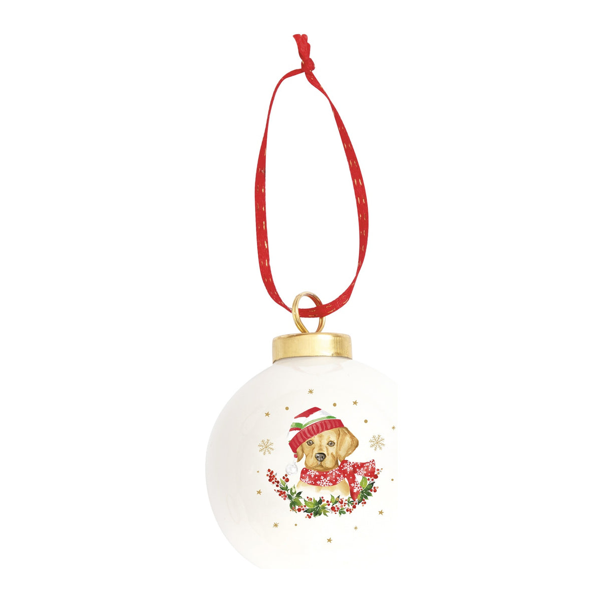 EASY LIFE Pallina di Natale Christmas Dogs Labrador in Ceramica e Dolomite 7cm