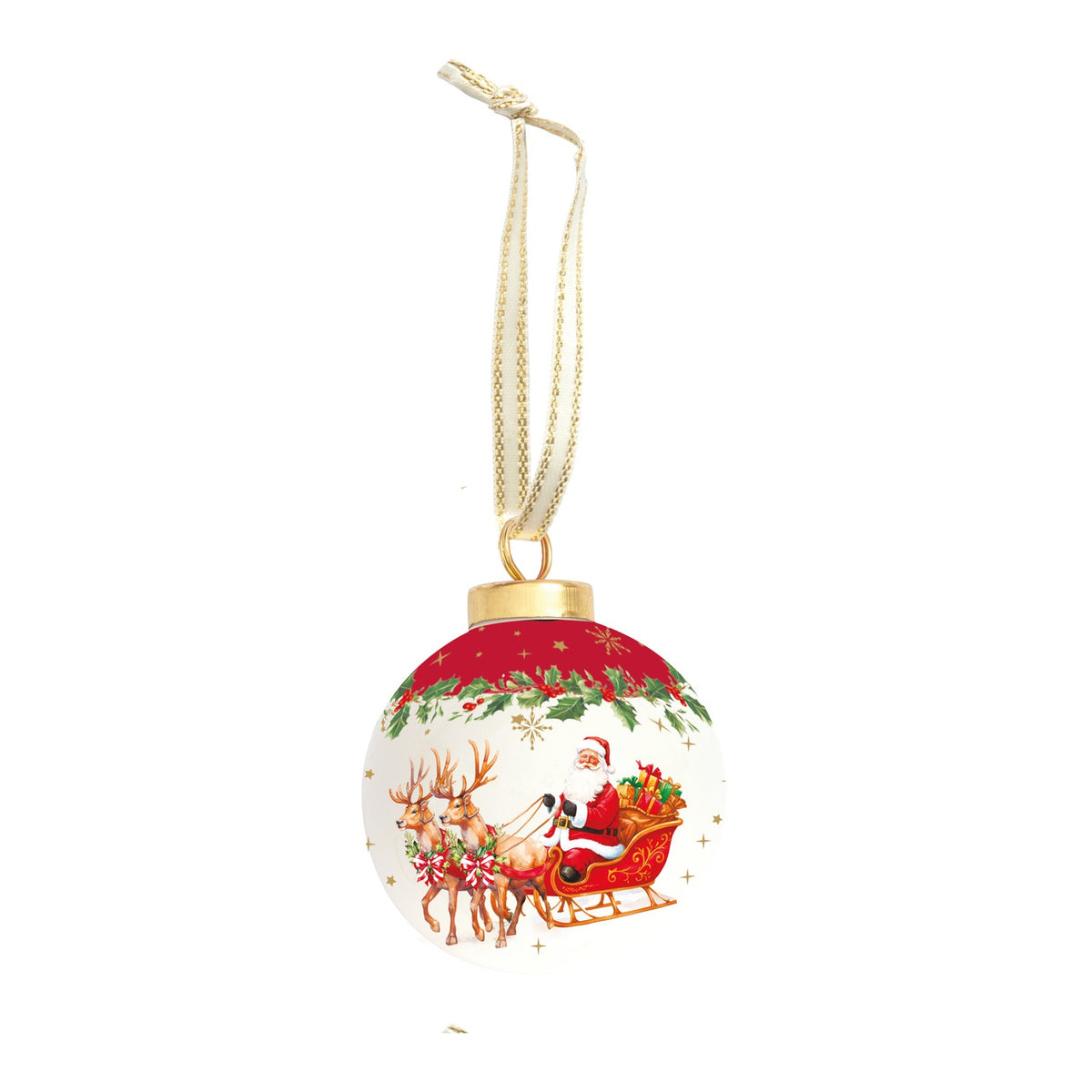 EASY LIFE Pallina di Natale Christmas Heritage Slitta di Babbo Natale in Ceramica e Dolomite 7cm