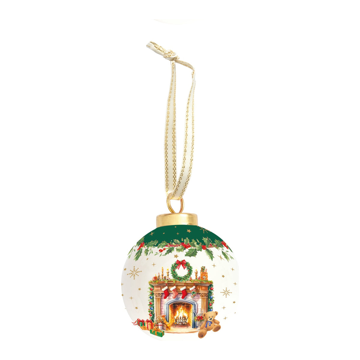 EASY LIFE Pallina di Natale Christmas Heritage Camino in Ceramica e Dolomite 7cm
