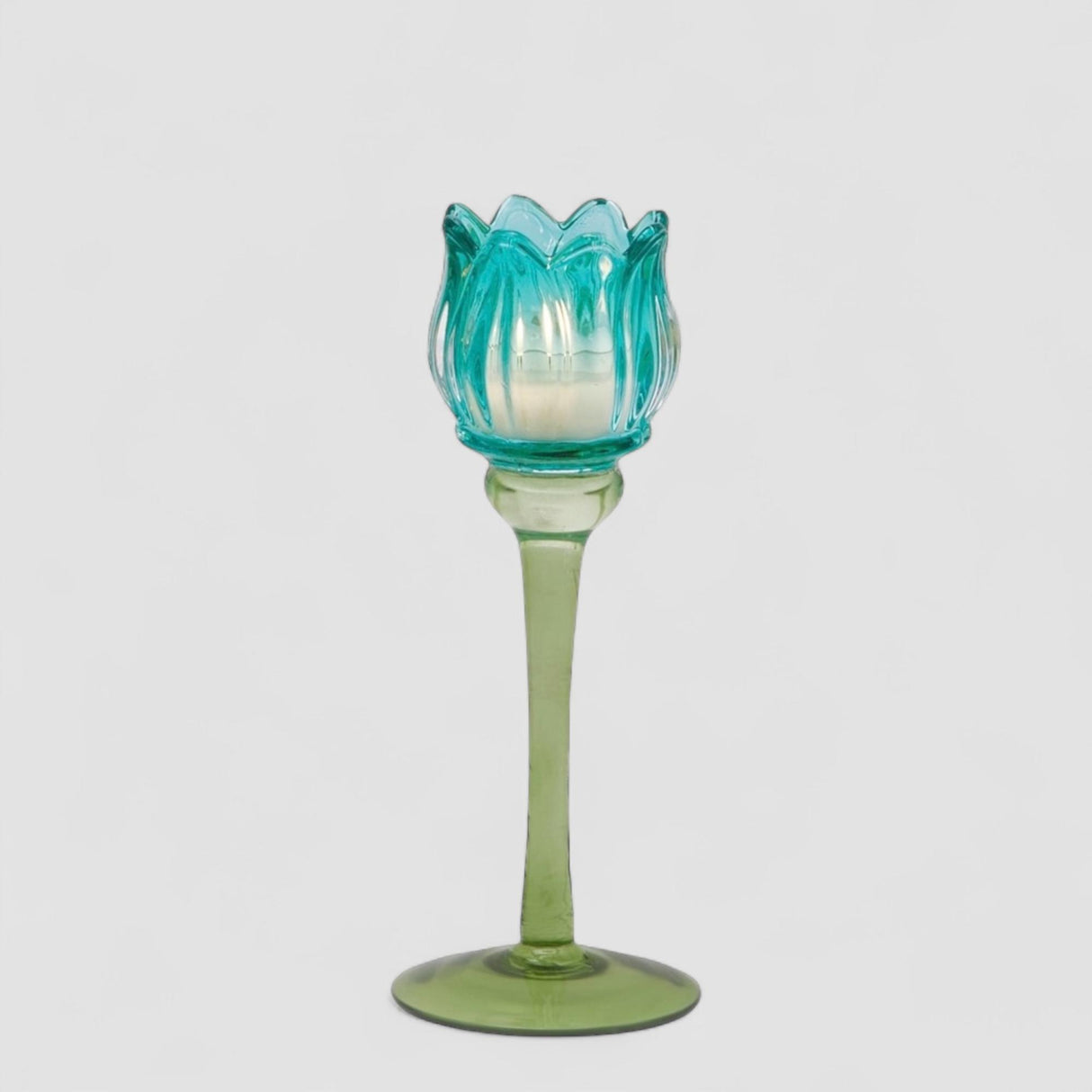 EDG Enzo De Gasperi Portacandela Tulipano 22cm Blu Vetro