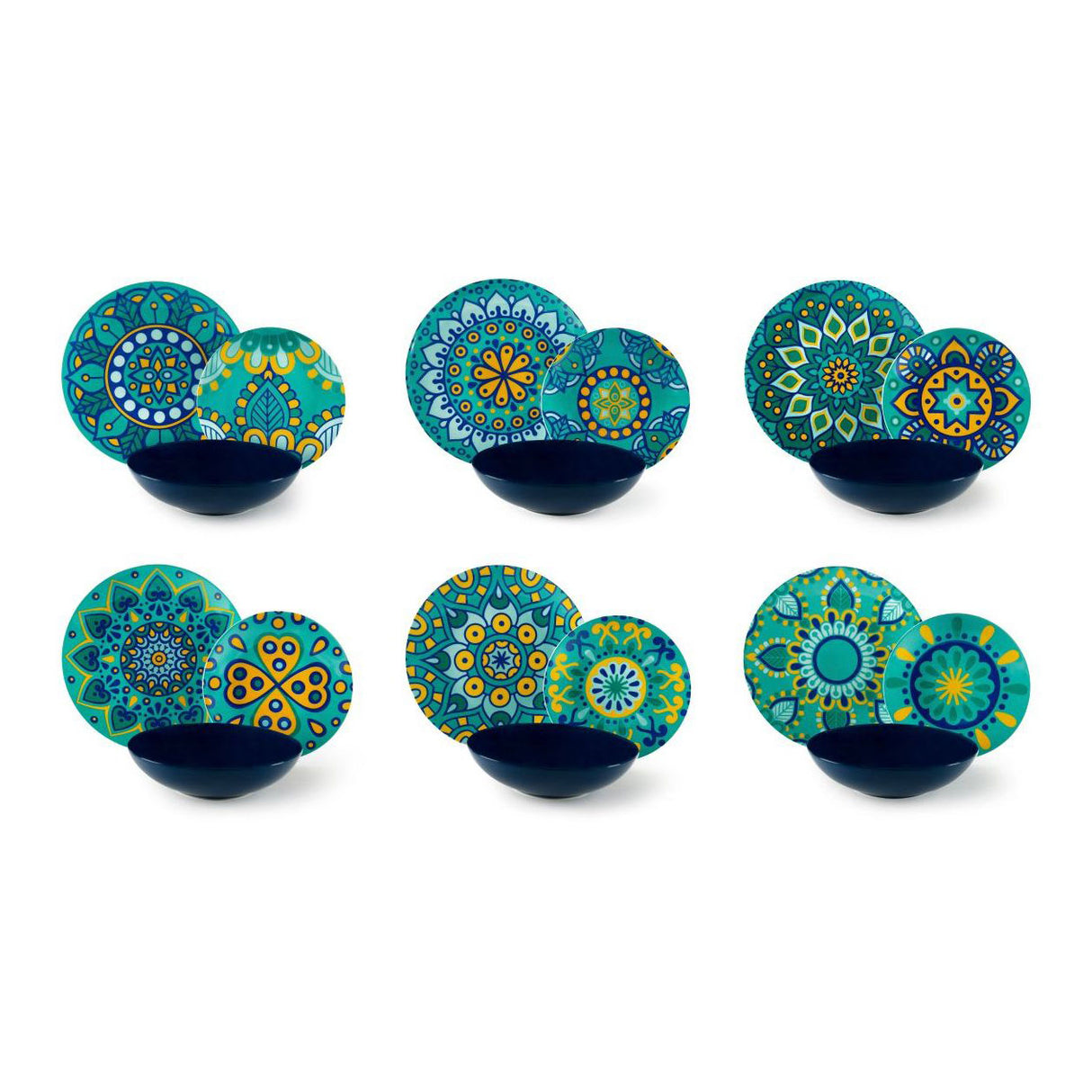 EXCELSA Mandala Mediterraneo Servizio Tavola Piatti Set 18 Pezzi Porcellana Multicolore