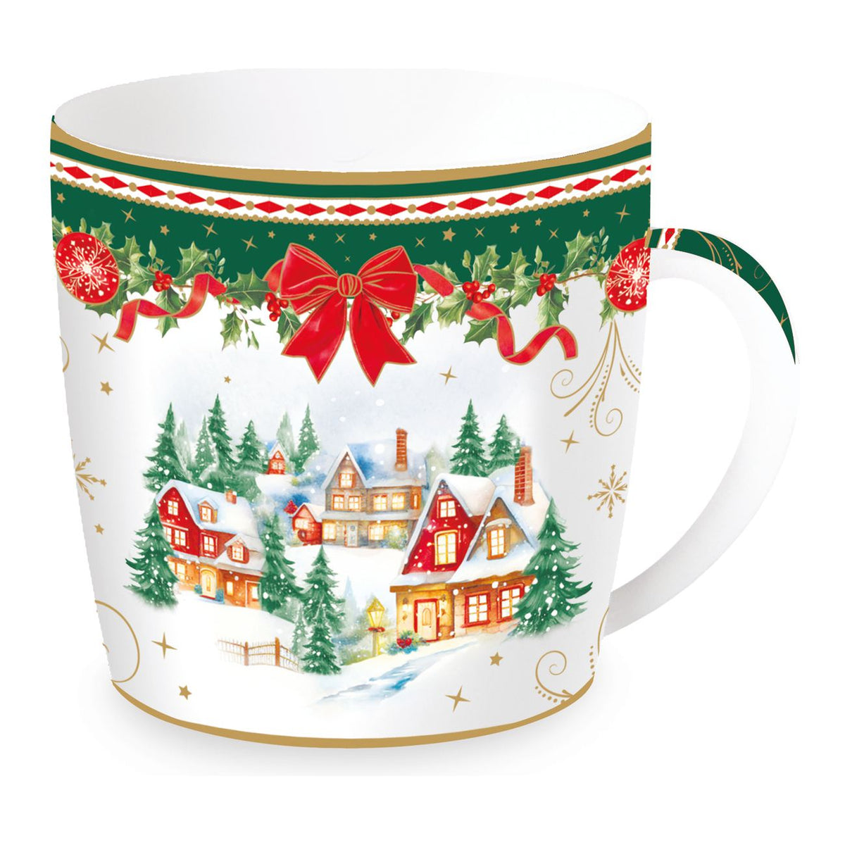 EASY LIFE Tazza Natalizia Christmas Heritage Villaggio Innevato in Porcellana con Scatola di Latta 350ml