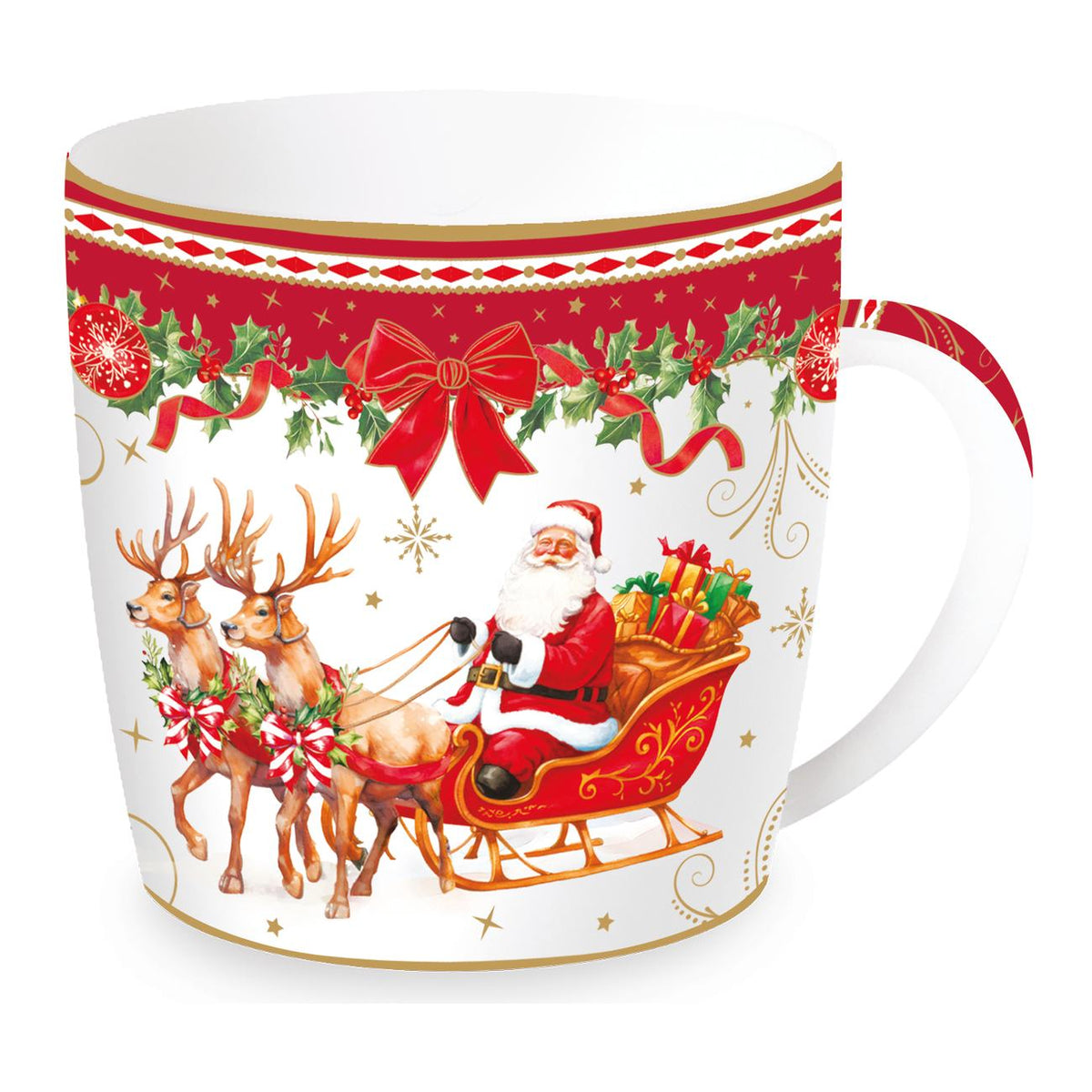 EASY LIFE Tazza Natalizia Christmas Heritage Slitta di Babbo Natale in Porcellana con Scatola di Latta 350ml