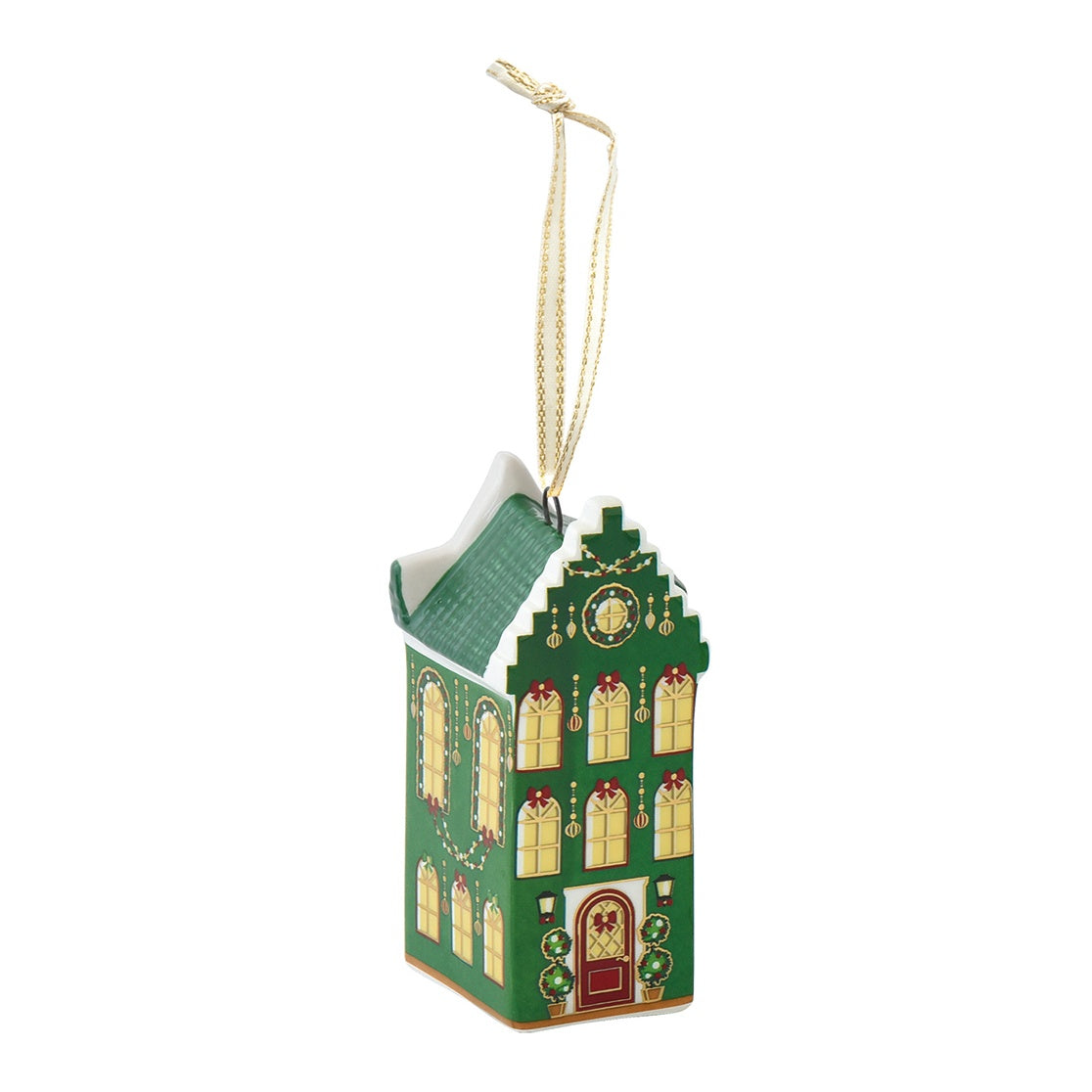 EASY LIFE Casetta Natalizia Festive Avenue Facciata Verde in Ceramica e Dolomite 3x2,5cm