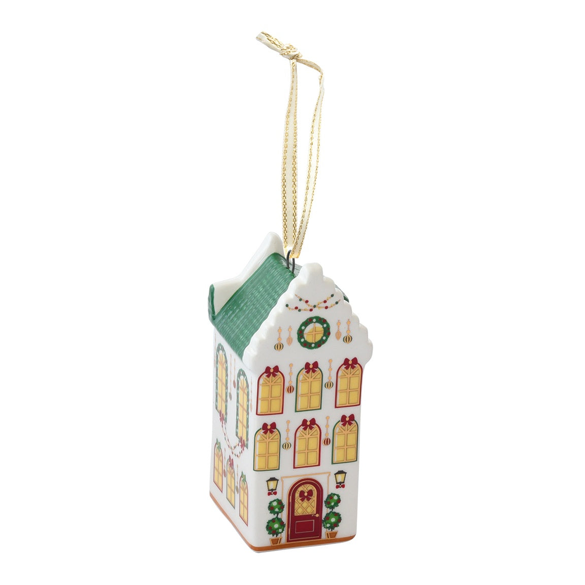 EASY LIFE Casetta Natalizia Festive Avenue Tetto Verde in Ceramica e Dolomite 3x2,5cm