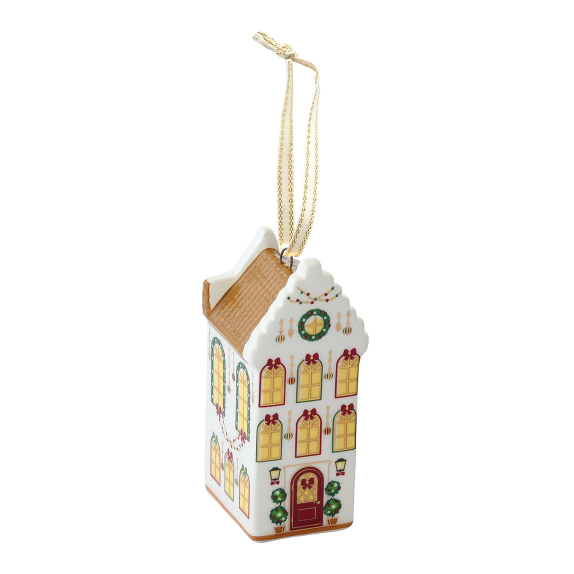 EASY LIFE Casetta Natalizia Festive Avenue Tetto Beige in Ceramica e Dolomite 3x2,5cm