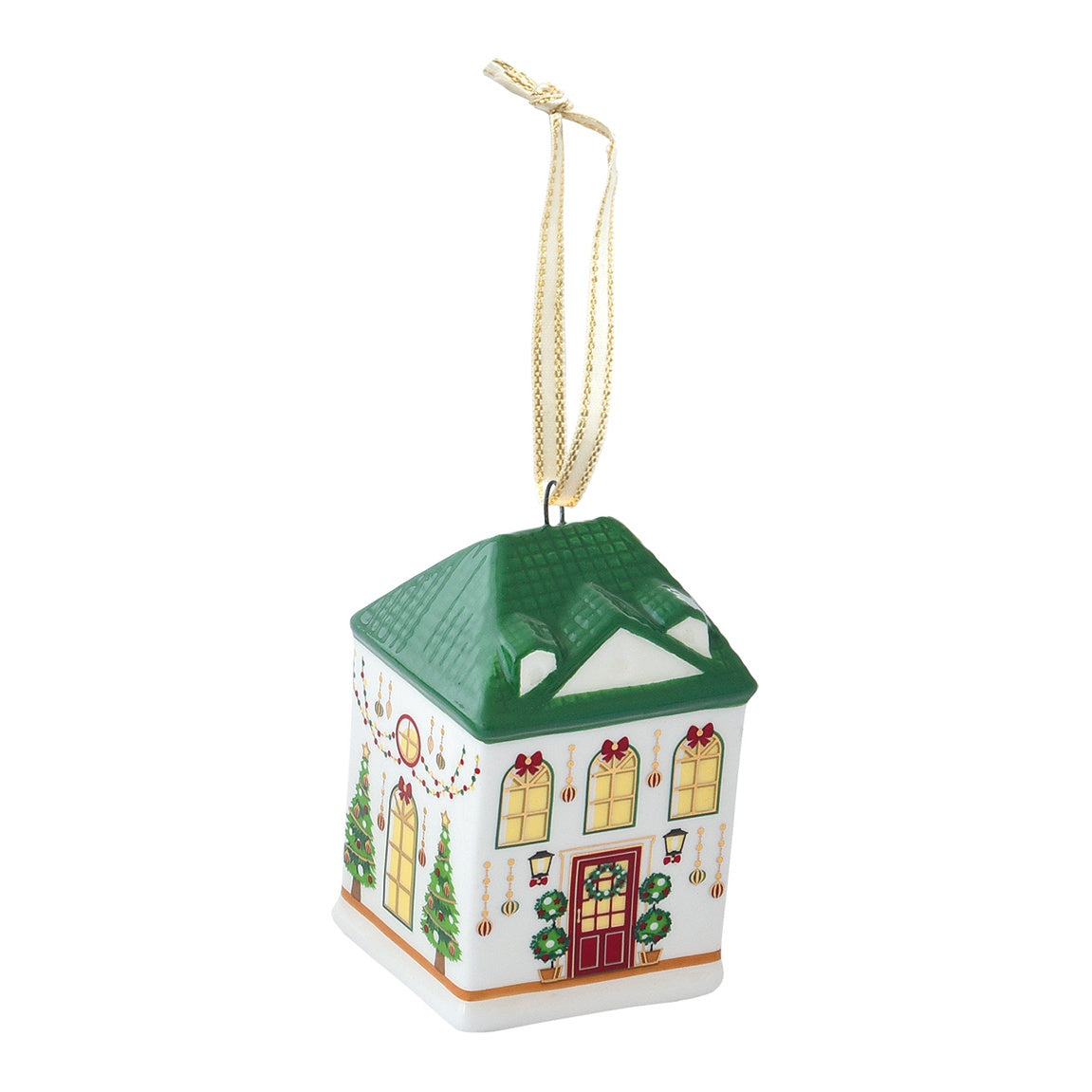 EASY LIFE Casetta Natalizia Festive Avenue Villetta Tetto Verde in Ceramica e Dolomite 3,5x3,5cm