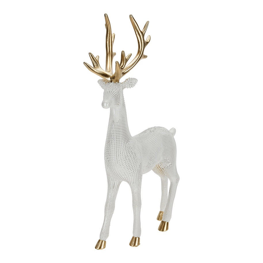 TIMSTOR Cervo Natalizio in Piedi Bianco Perla e Oro 36,2 cm