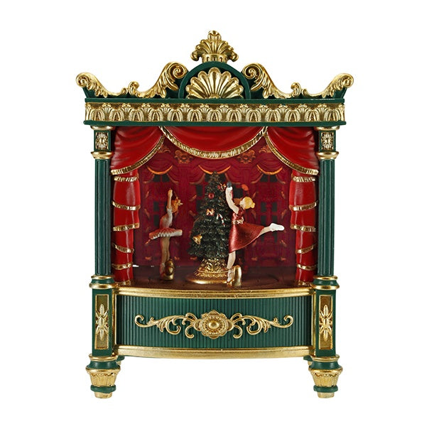 TIMSTOR Teatrino Natalizio Animato con Ballerine Verde e Oro 24 cm