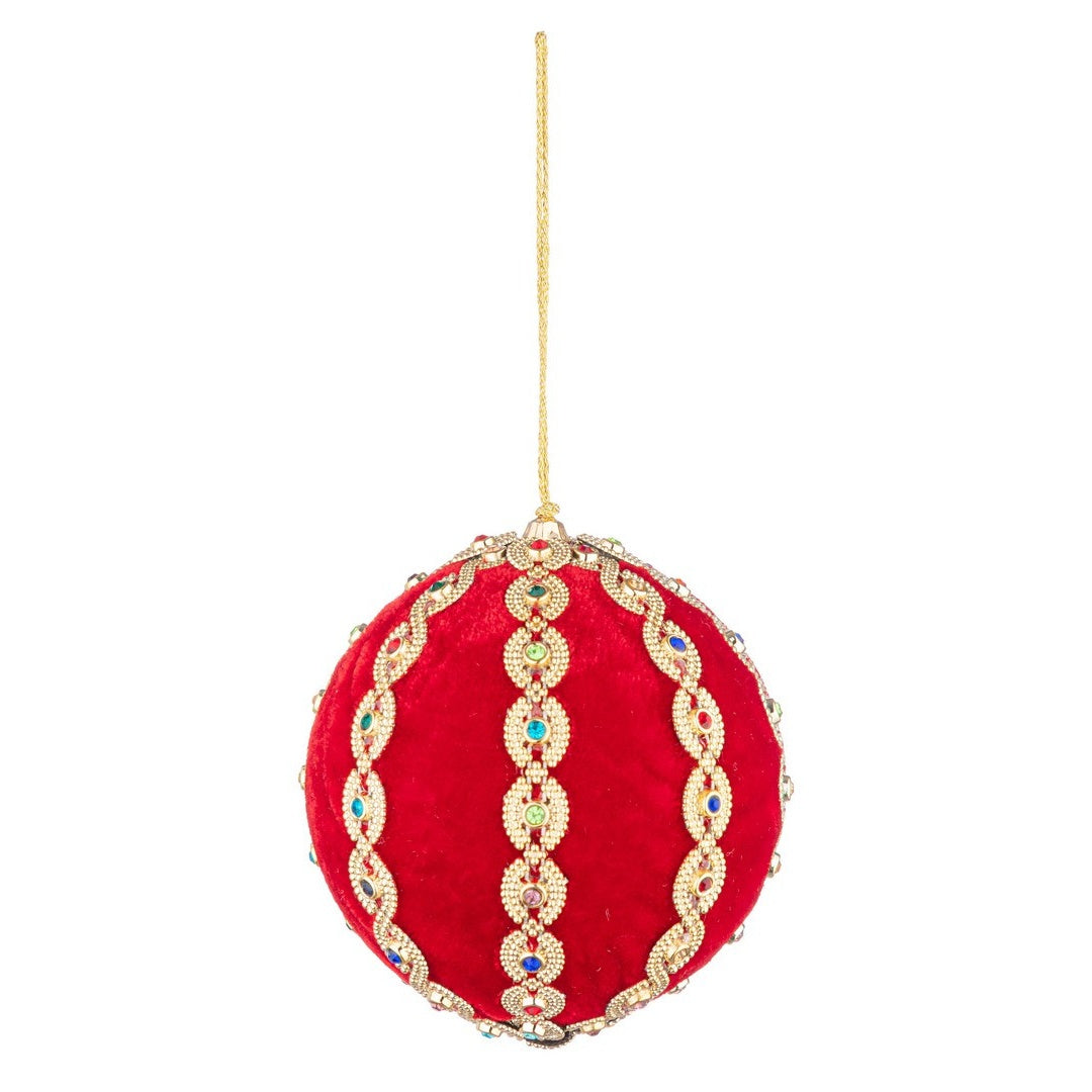 BIZZOTTO Pallina di Natale Rossa Rivestita di Perline 10 cm