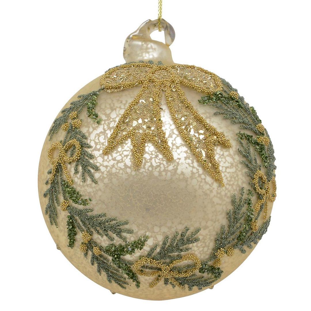 BIZZOTTO Pallina di Natale in Vetro Oro con Rametti e Stella 10 cm