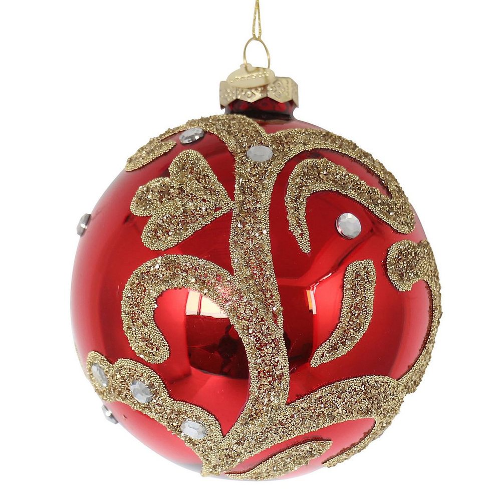 BIZZOTTO Pallina di Natale in Vetro Rossa con Arabeschi Glitter 10 cm