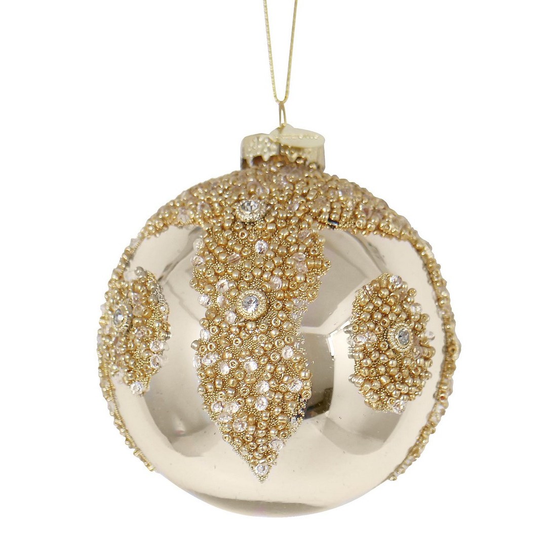 BIZZOTTO Pallina di Natale in Vetro Champagne con Perline 8 cm