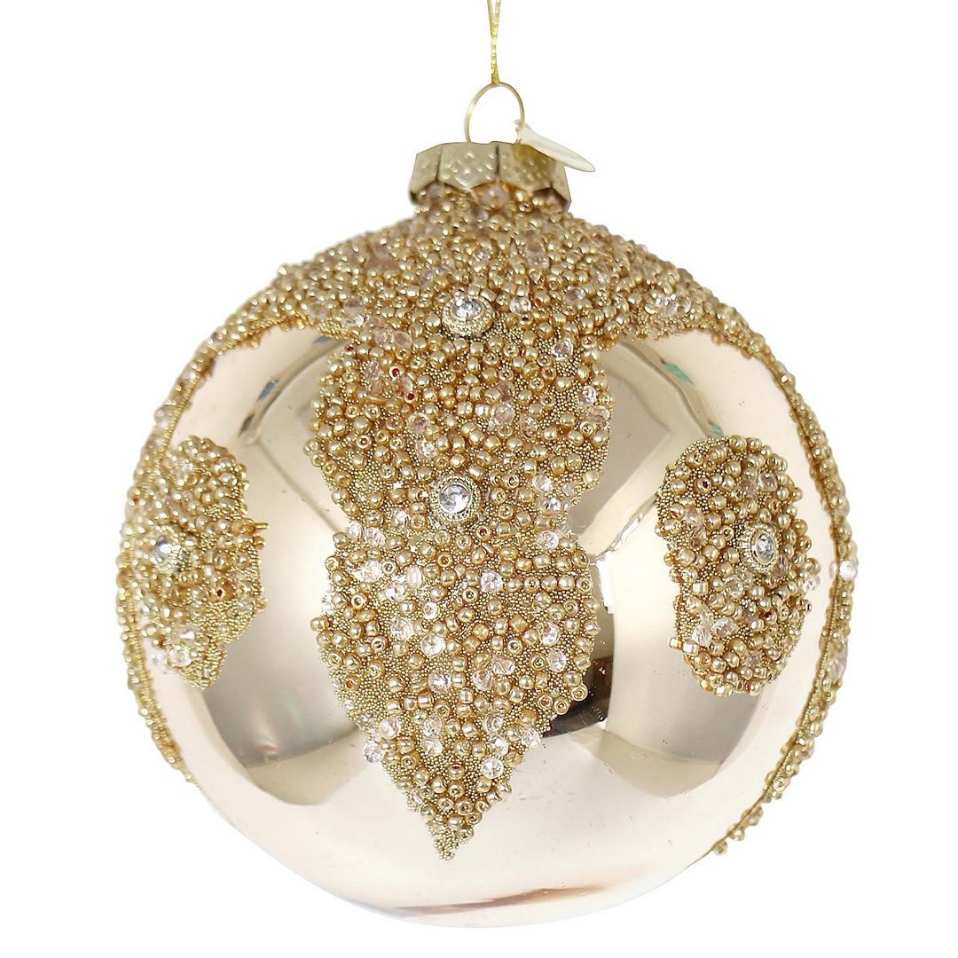 BIZZOTTO Pallina di Natale in Vetro Champagne con Perline 10 cm
