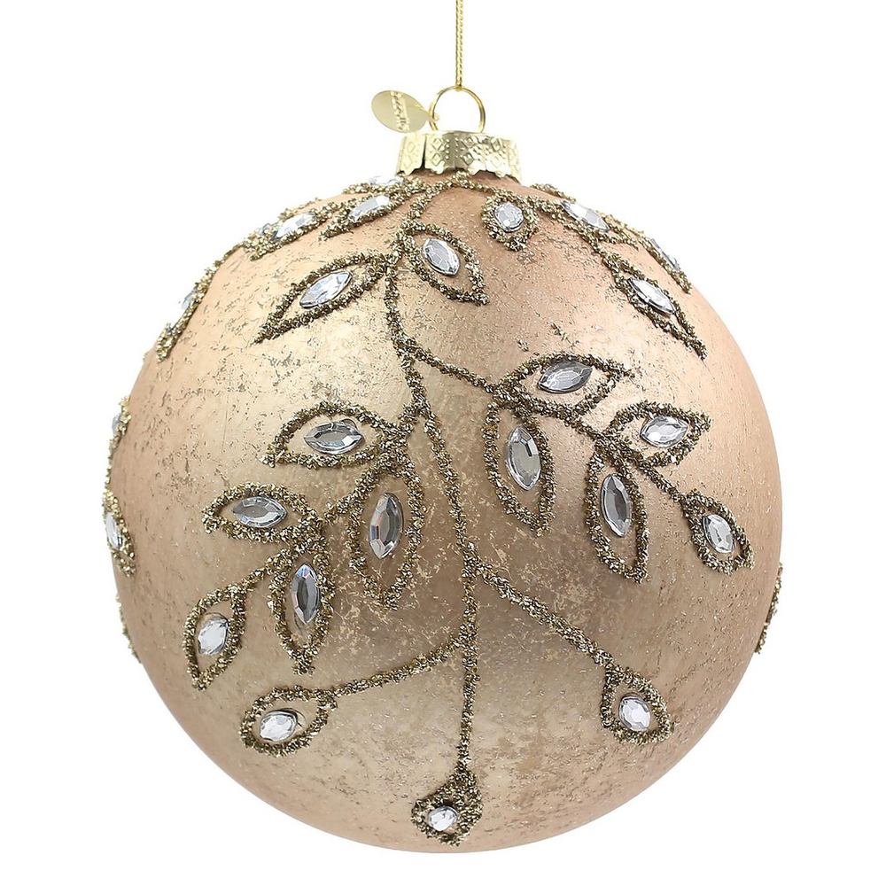 BIZZOTTO Pallina di Natale in Vetro Champagne con Ramo Gioiello 15 cm