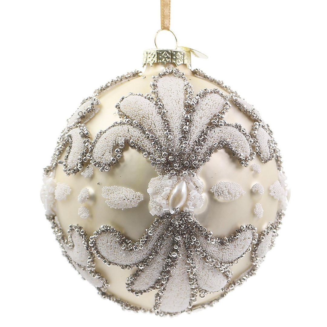 BIZZOTTO Pallina di Natale in Vetro Champagne con Fiore Glitter 10 cm