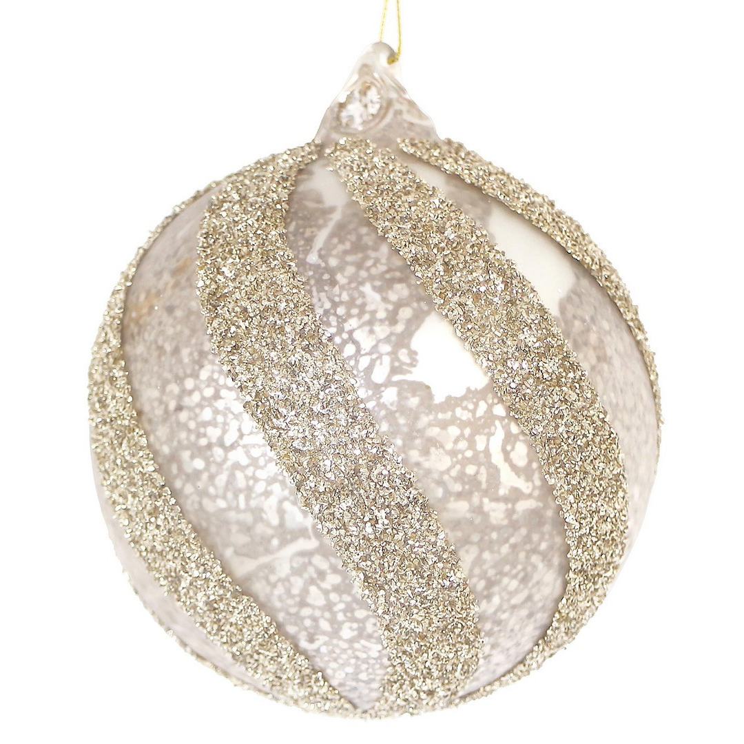 BIZZOTTO Pallina di Natale in Vetro Champagne e Oro a Spirale 10 cm