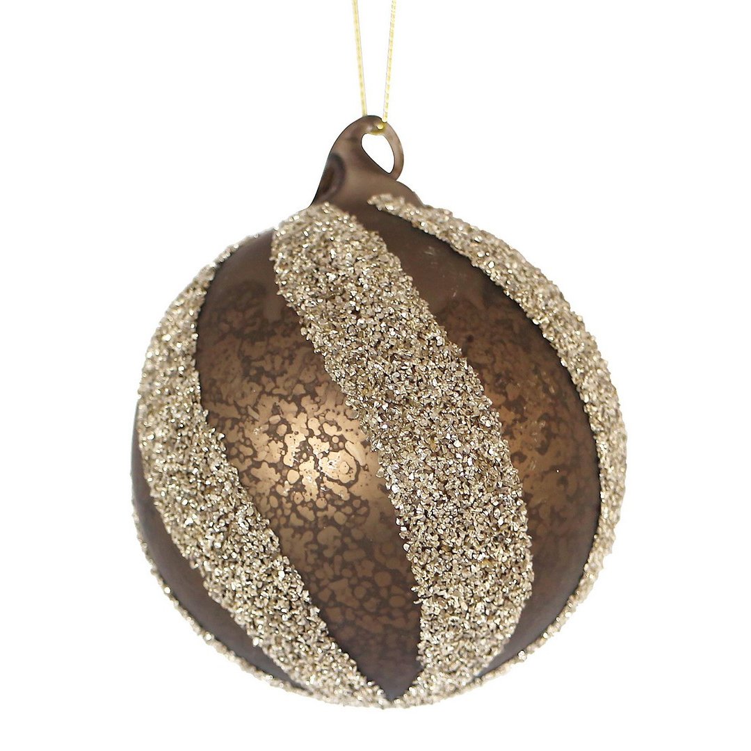 BIZZOTTO Pallina di Natale in Vetro Marrone e Oro a Spirale 8 cm