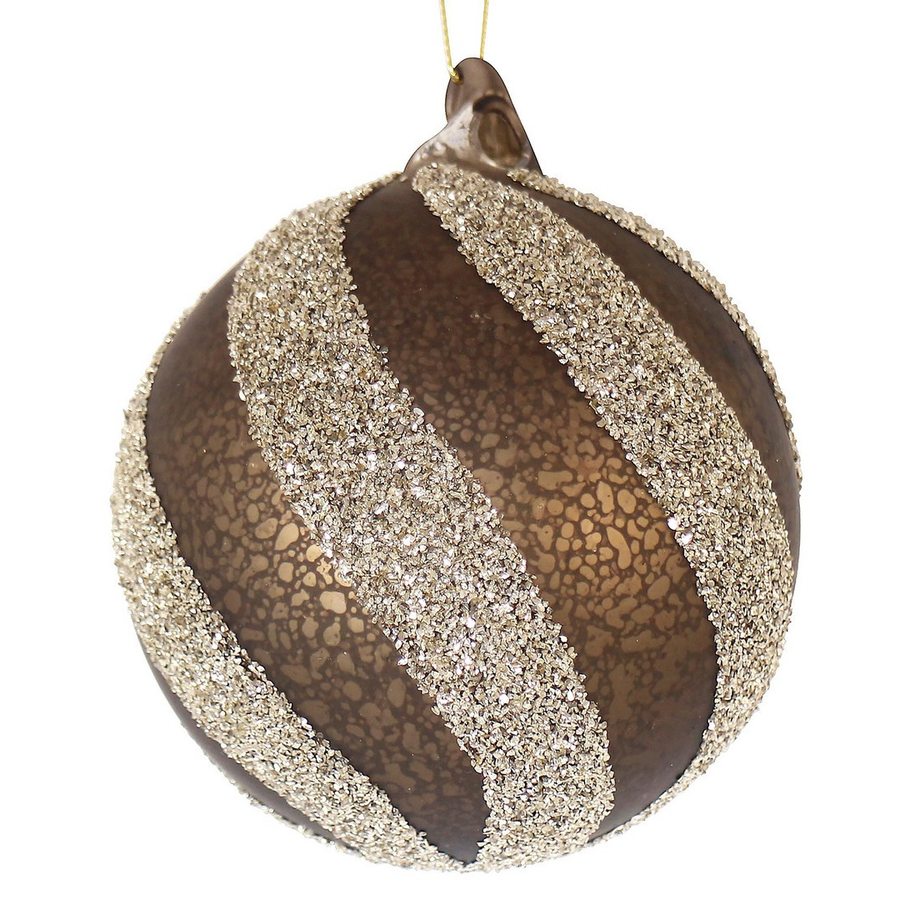BIZZOTTO Pallina di Natale in Vetro Marrone e Oro a Spirale 10 cm